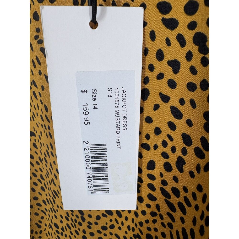 Mustard Yellow Animal Print Wrap Dress | Long Sleeve V-Neck Midi with Tie Waist - Picture 2 of 7